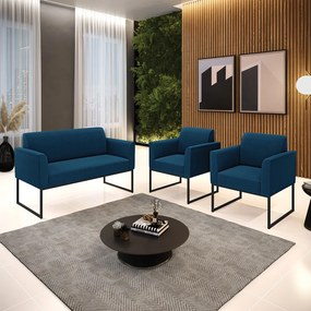 Namoradeira e 2 Poltronas Industrial Preto Marisa Bouclê D03 - D'Rossi - Azul