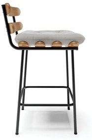 Kit 04 Banquetas Costela Veludo Cinza Base Metálica Preto - D'Rossi