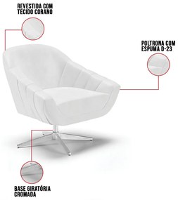 Poltrona Giratória Giovana Corano Base Cromada D03 - D'Rossi - Branco