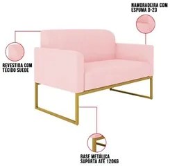 Kit Namoradeira e 1 Poltrona Decorativa Base Industrial Dourada Maress
