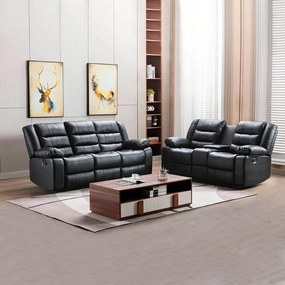 Conjunto Poltronas Sala de Cinema 2 e 3 Lugares Hollywood com Massagem/Aquecimento PU Preto G31 - Gran Belo