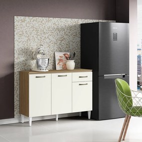 Balcão Cozinha com Tampo 120cm 3 Portas Joana Atacama/Off White A09 - D'Rossi
