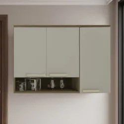 Armário Cozinha 120cm 3 Portas Com Nicho Nádia Mocca/Avelã L01 - Mpoze