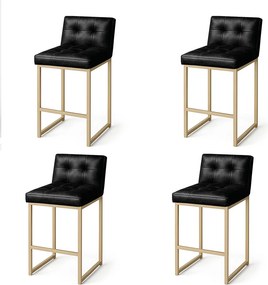 Banqueta Cozinha Alta com Encosto Industrial Kit 4 Champanhe Lirina PU Preto C05 - D'Rossi
