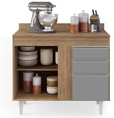 Armário Aéreo Indiana e Balcão Gabinete 100cm Luziania Castanho/Cinza