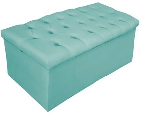 Recamier Baú Estofada Mel 90 cm Solteiro Com Capitonê Suede Azul Tiffany - ADJ Decor