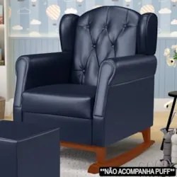 Poltrona de Amamentação Base Madeira Balanço Lucy Z39 Sintético Azul M
