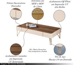 Conjunto Decorativo Aparador MDP/MDF e Mesa de Centro Rennes Off White/Castanho G26 - Gran Belo