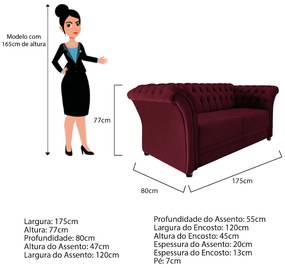 Namoradeira Chesterfield Sofia Suede Bordô - ADJ Decor