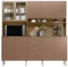 Armário de Cozinha Compacta 198cm Aurea D02 Amêndola/Marsala - Mpozena