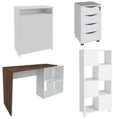 Conjunto Escritório Home Office 4 Peças Look A06 Branco/Ipê - Mpozenat