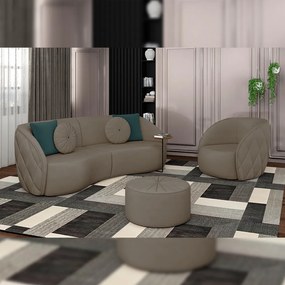 Conjunto Decorativo Sofá 240cm e Poltrona Clarke com Puff Round Veludo Bege G45 - Gran Belo