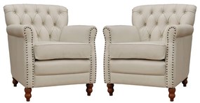 Kit 02 Poltronas Decorativas Sala de Estar Níger Pés Madeira Couro Off White G58 - Gran Belo