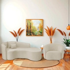 Kit Recamier Curvo Sala de Estar Inglaterra 200cm Lado Direito e Poltrona Orgânica Luxo Amore Bouclé