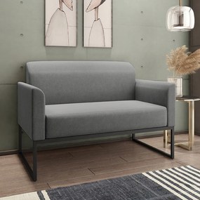 Poltrona Namoradeira Decorativa Isabella Base Industrial Linho Grafite/Preto G19 - Gran Belo
