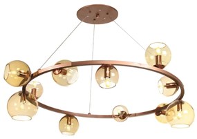 Pendente Solênio Redondo Ø95X32Cm Globo Aberto Ø10Cm / Ø12Cm / Ø15Cm 1... (GRAFITE / COBRE BRILHO, CLEAR (Transparente))