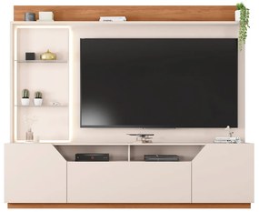 Home Theater Bruma 240cm com LED e Prateleiras em Vidro para TV até 65 MDP Off White/Freijo G11-  Gran Belo
