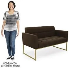 Sofá Namoradeira e 2 Poltronas Base Industrial Dourado Ana Suede Marro