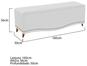 Calçadeira Estofada Yasmim 160 cm Queen Size Corano Branco - ADJ Decor