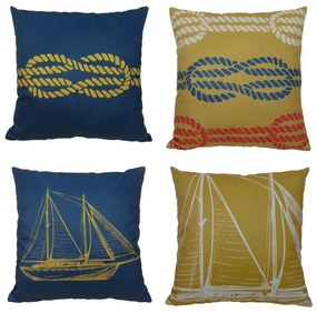 Almofada Marine Tons Mostarda e Azul 45x45cm - Vela - Com Enchimento