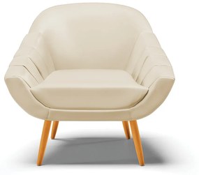 Kit 02 Poltronas Giovana Corino Bege Pés Palito Castanho - Indo Decorar