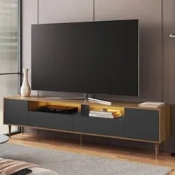 Rack TV 75 Pol 200cm Com LED Pés Palito Caza Mel/Grafite A05 - Mpozena
