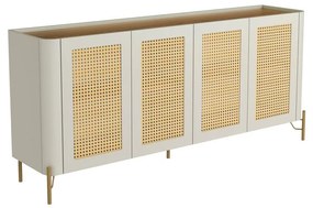 Buffet Wilmer 4 Portas com Tramas em Palha Natural Sextavada Pés Metal Redondo