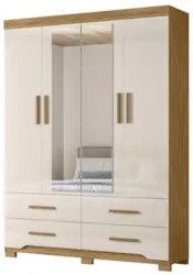 Guarda Roupa Casal 160cm Com Espelho Cancum Freijó/Off Z17   - Mpozena