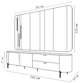 Painel com Bancada 241cm Avatar com LED e Detalhes Dourados para TV Até 75 Off White G18 - Gran Belo