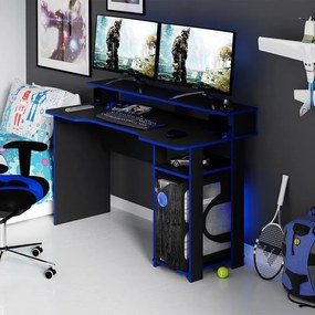 Mesa Gamer Escrivaninha Tecno nicho Preto Azul