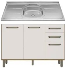 Balcão de Cozinha Com Pia 120cm Rita Freijó/Off Acetinado Z44 - Mpozen