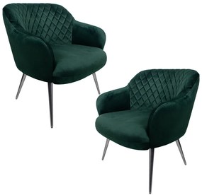 Kit 2 Poltronas Decorativas Kitana Pés Polido Palito Veludo Verde G15 - Gran Belo