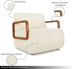Poltrona Decorativa Sala de Estar Odessa Braços em Madeira Bouclê Off White G33 - Gran Belo