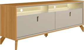 Rack Bancada Duarte com LED Pés em Madeira 160cm TV Até 60 Polegadas Tauari/OffWhite  G77 - Gran Belo