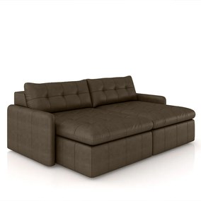 Sofá Retrátil Bipartido Sala de Estar Belém 244cm Couro Marrom Manchado G52 - Gran Belo
