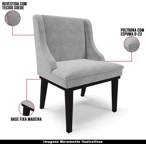 Kit 3 Cadeiras Decorativas Sala de Jantar Base Fixa de Madeira Firenze Suede Cinza/Preto G19 - Gran Belo
