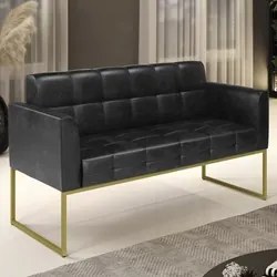Sofá Namoradeira Base Industrial Dourado Ana Sintético PU Preto - Ibiz