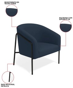Poltrona Sala Industrial Alta Preto Stella Suede D03 - D'Rossi - Azul