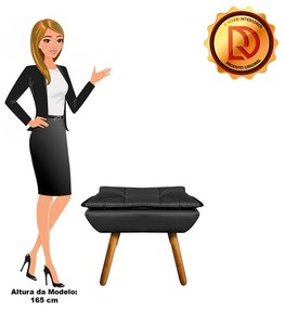 Puff Banqueta Decorativo Pé Palito Opala Corino D03 - D'Rossi - Preto