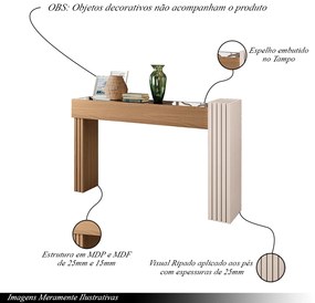Aparador com Espelho Riad Decorativo Sala de Estar Freijó/Off White G26 - Gran Belo