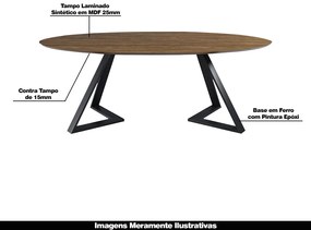 Mesa Sala de Jantar 8 Lugares 250cm Tampo Oval Efron Nogueira/Preto G13 - Gran Belo