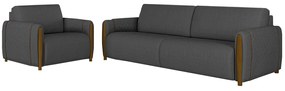 Conjunto Decorativo Poltrona e Sofá 223cm Maceió Linho Chumbo G45 - Gran Belo