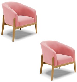 Poltrona Decorativa Base de Madeira kit 2 Stella Suede D03 - D'Rossi - Rose
