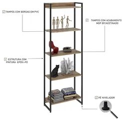 Estante Livreiro Dynamica Industrial 60cm 5 Prateleiras C08 Carvalho -