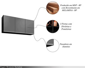 Armário Aéreo Suspenso Pursat MDP/BP Preto/Grafite G96 - Gran Belo