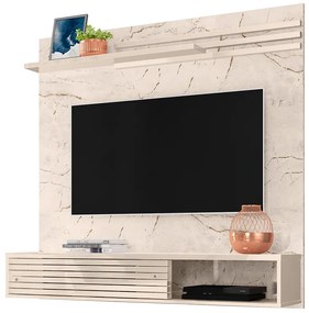 Painel TV 55 Pol 136cm Bancada Suspensa para Sala Briven M20 - D'Rossi - Calacata e Off White