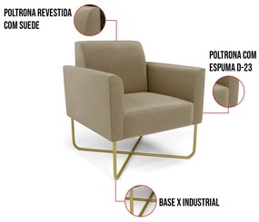 Poltrona Base X Industrial Dourado Marisa Suede - Marrom Rato