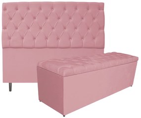 Kit Cabeceira e Calçadeira Liverpool 160 cm Queen Size Suede Rosa Bebê - ADJ Decor
