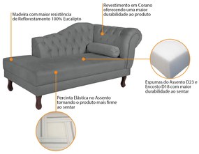 Recamier Diana 185cm Lado Esquerdo Corano Cinza - ADJ Decor