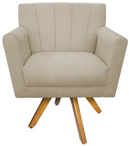 Poltrona Laura Base Giratória de Madeira Suede Bege - ADJ Decor